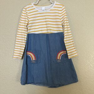 Harper Canyon Girls Dress yellow stripes rainbows long sleeve size 5 chambray